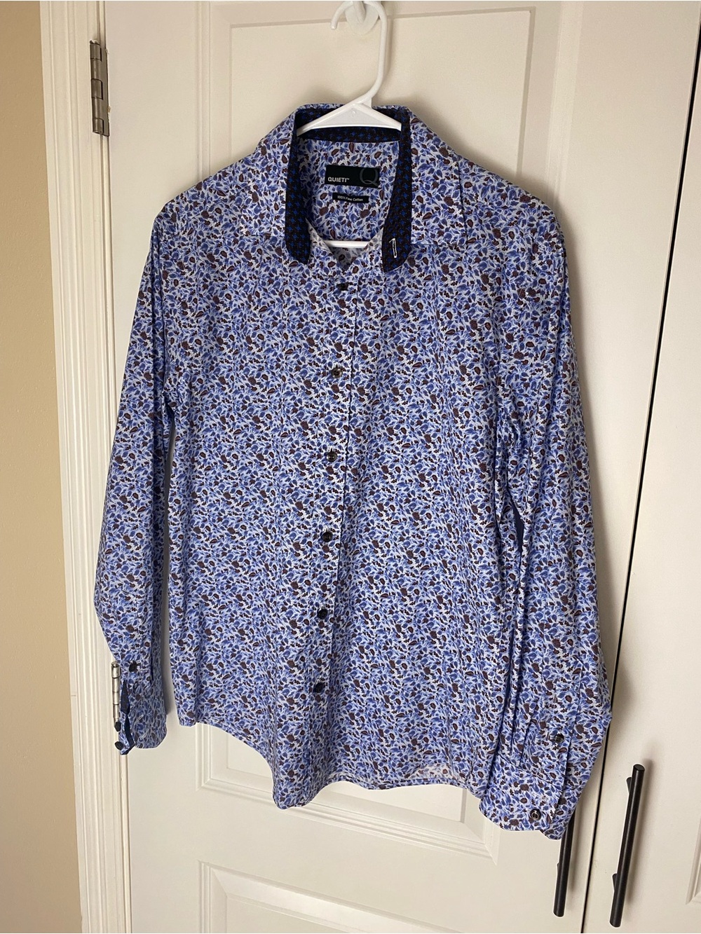 Quieti Men’s Floral Button-Down Shirt in Blue-Brown - Size S